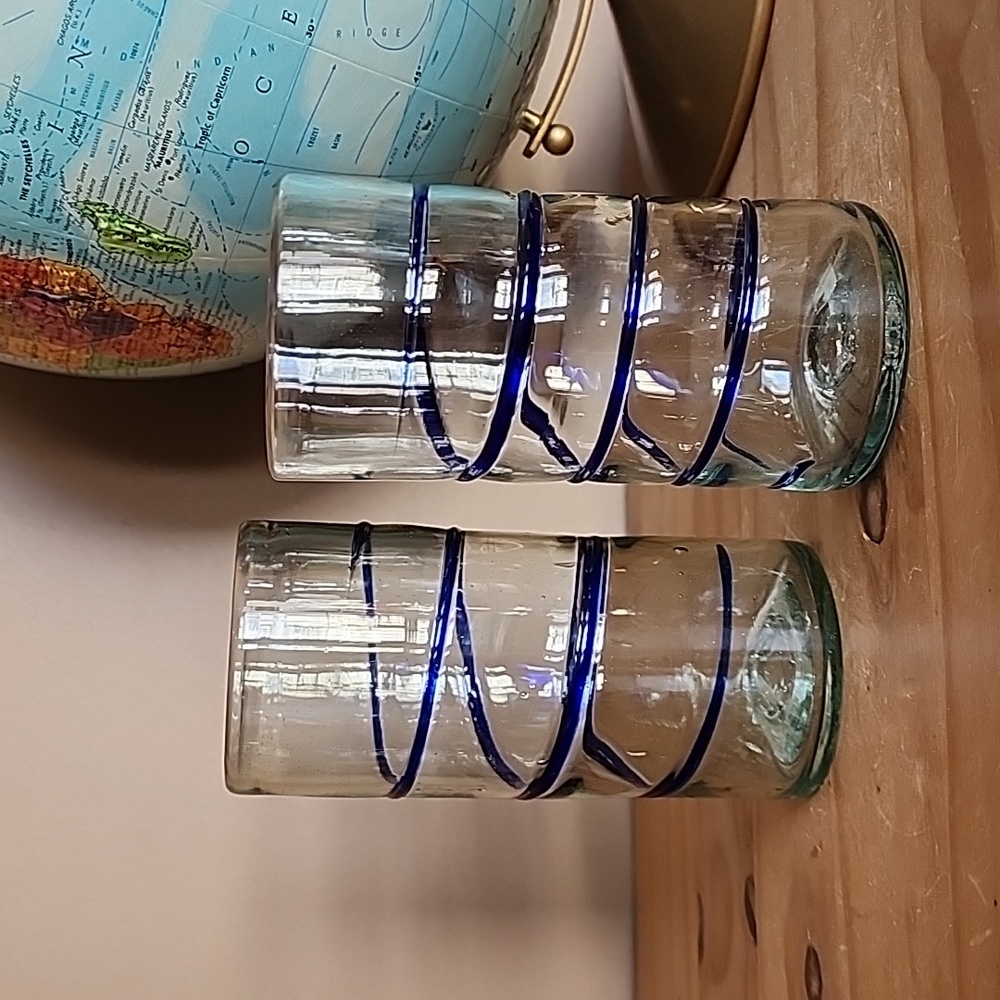 Mexican mouth blown blue swirl tumbler recycled glass